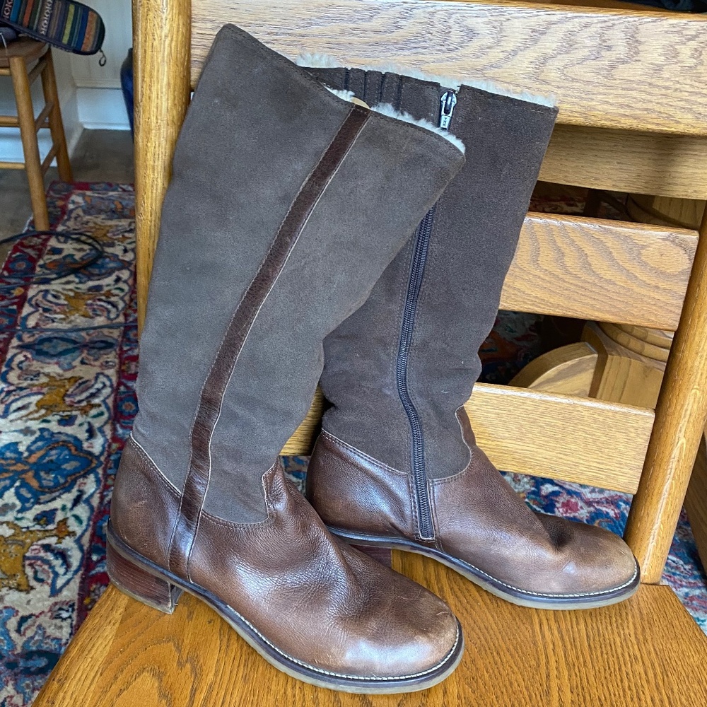 Rockport Women's Dark Brown Suede & Leather Boots Shearling-Lined SZ 9W